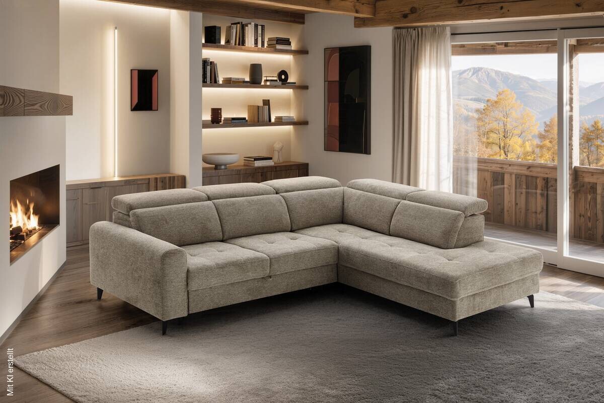 Ecksofa mit Bettfunktion taupe Flachgewebe B/H/T: ca. 258x96x221 cm