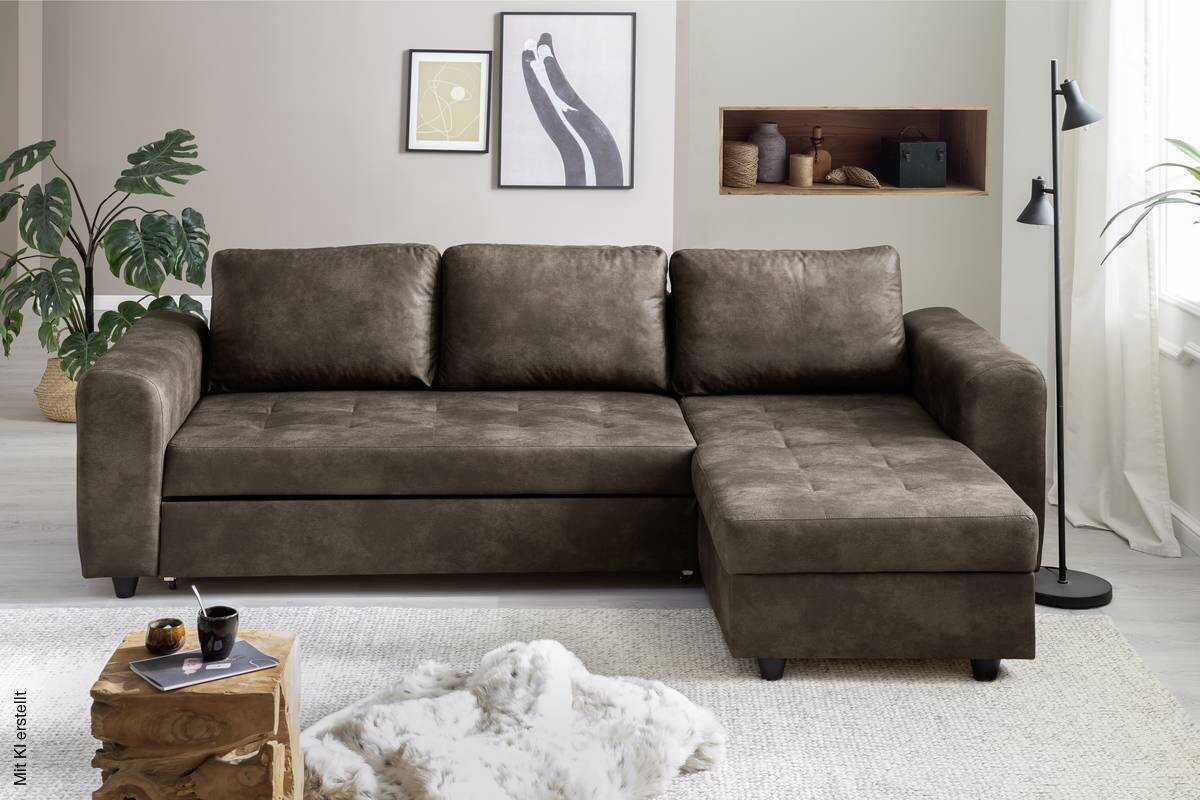 Ecksofa mit Bettfunktion und Bettkasten dunkelbraun B/H/T: ca. 245x85x155 cm