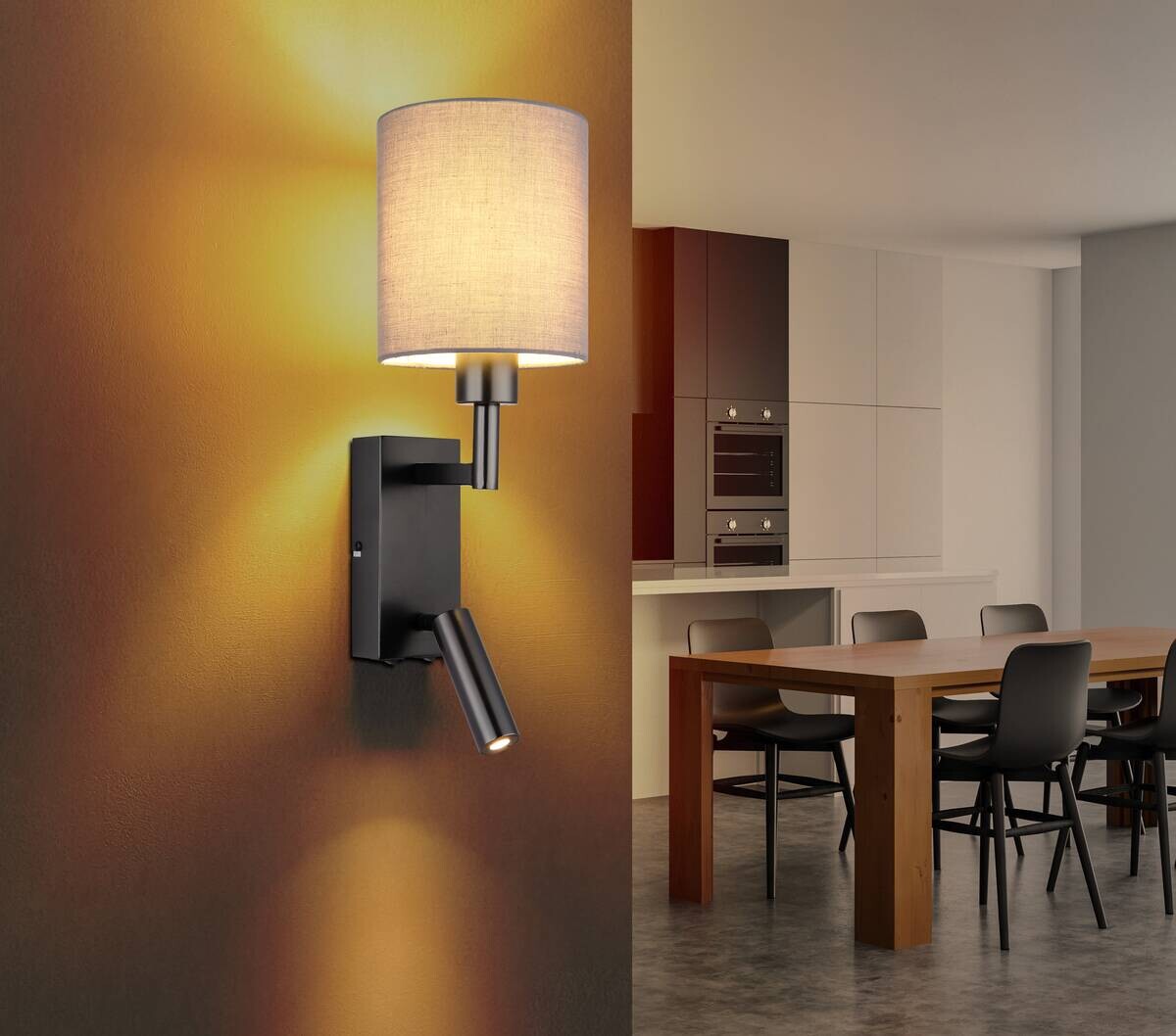 GLOBO Wandleuchte grau schwarz Metall B/H/L: ca. 17x45,5x15 cm E27 2 Brennstellen