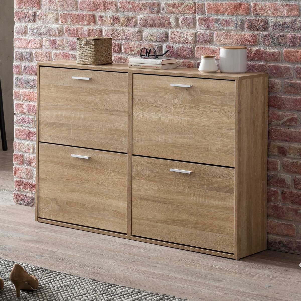 Schuhschrank Eiche Sonoma Nachbildung silber B/H/T: ca. 120x81x24 cm