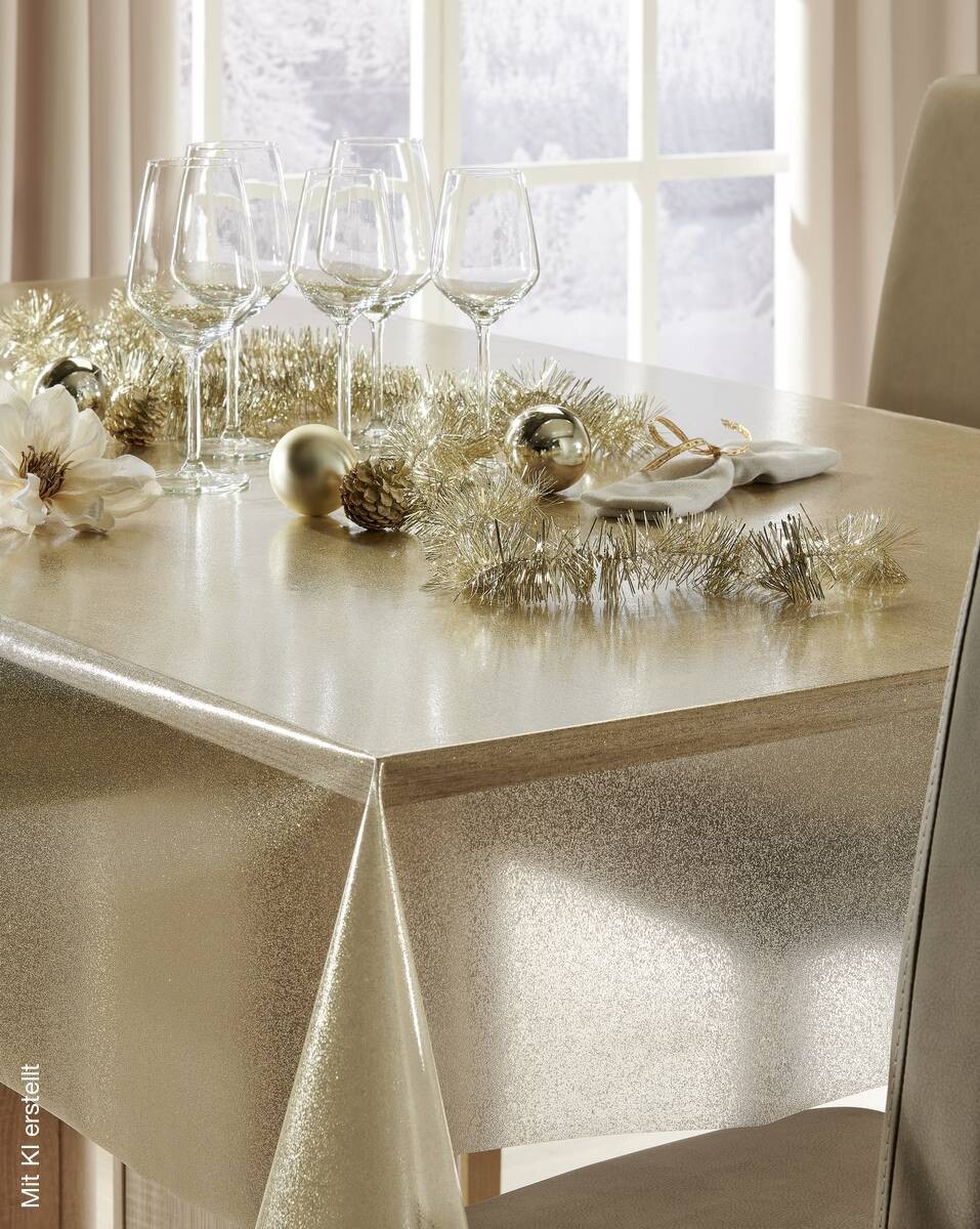 Abwaschbarer Tischbelag Glitter gold B: ca. 140 cm