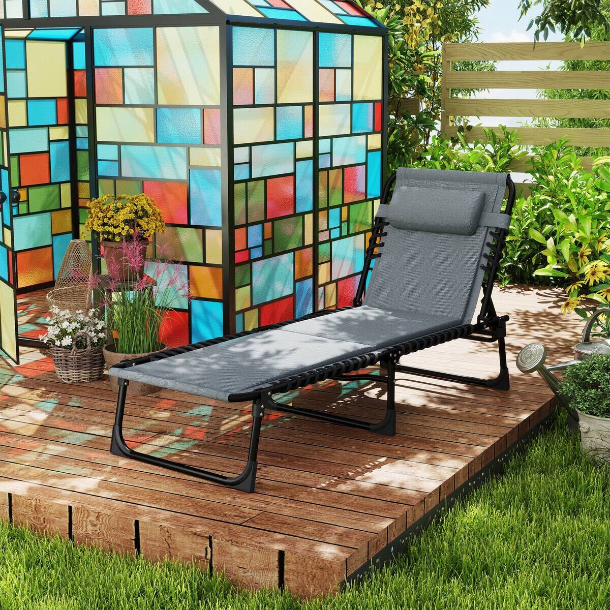 Outsunny Sonnenliege dunkelgrau Stahl B/H/L: ca. 68x36x189 cm