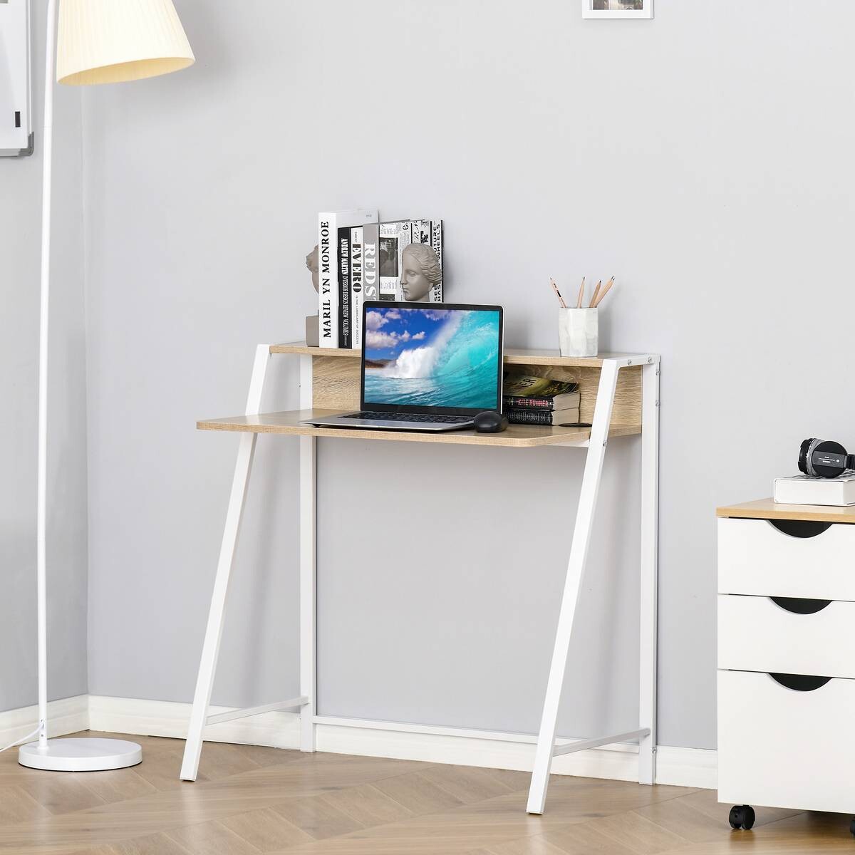 Schreibtisch 836-055AK weiß Eiche Nachbildung B/H/T: ca. 84x85x45 cm