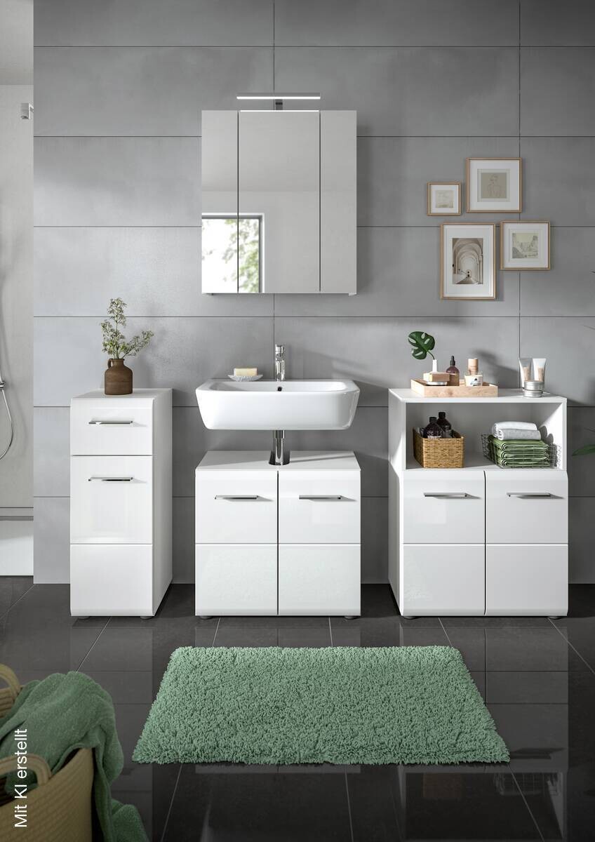Badezimmer-Set ICE weiß weiß Hochglanz B/H/T: ca. 135x190x32 cm