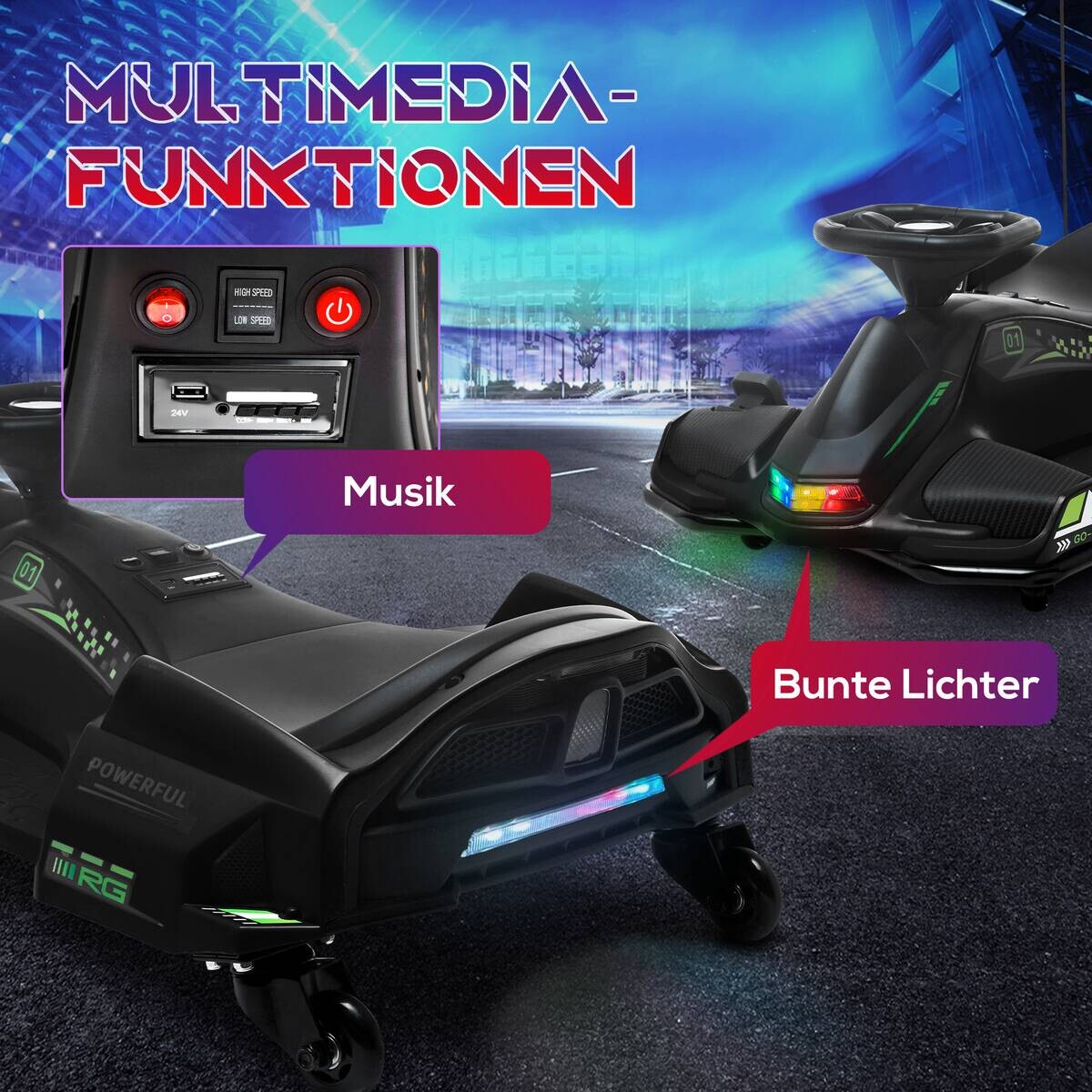 HOMCOM Kinder Elektro Gokart schwarz B/H/L: ca. 53x99x90 cm