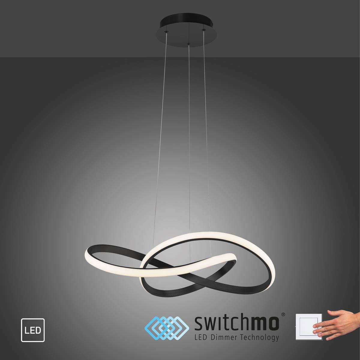 Just Light LED-Pendelleuchte MARIA 15402-18 schwarz Aluminium Gummi H/D: ca. 120x57 cm 1 Brennstellen