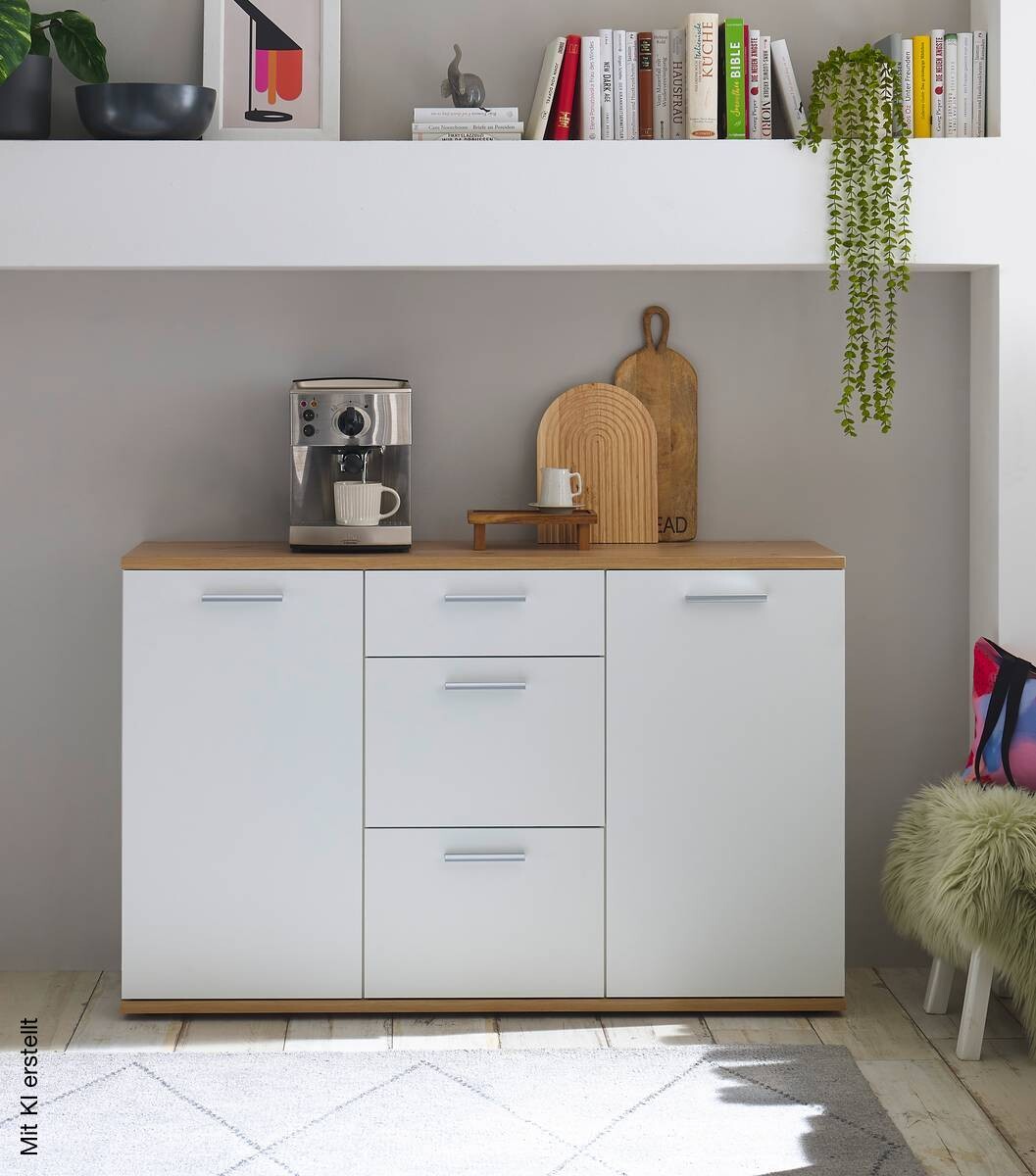 Kommode BC 1035 weiß Eiche Artisan Nachbildung B/H/T: ca. 135x86x38 cm