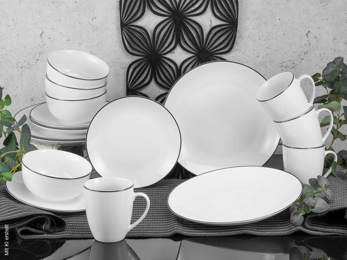 CreaTable Kombiservice Luna Black Line weiß Porzellan 16 tlg.