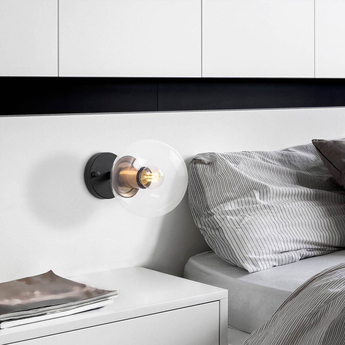 Opviq Wandleuchte schwarz Glas Metall B/H/L: ca. 15x24x15 cm E14 1 Brennstellen