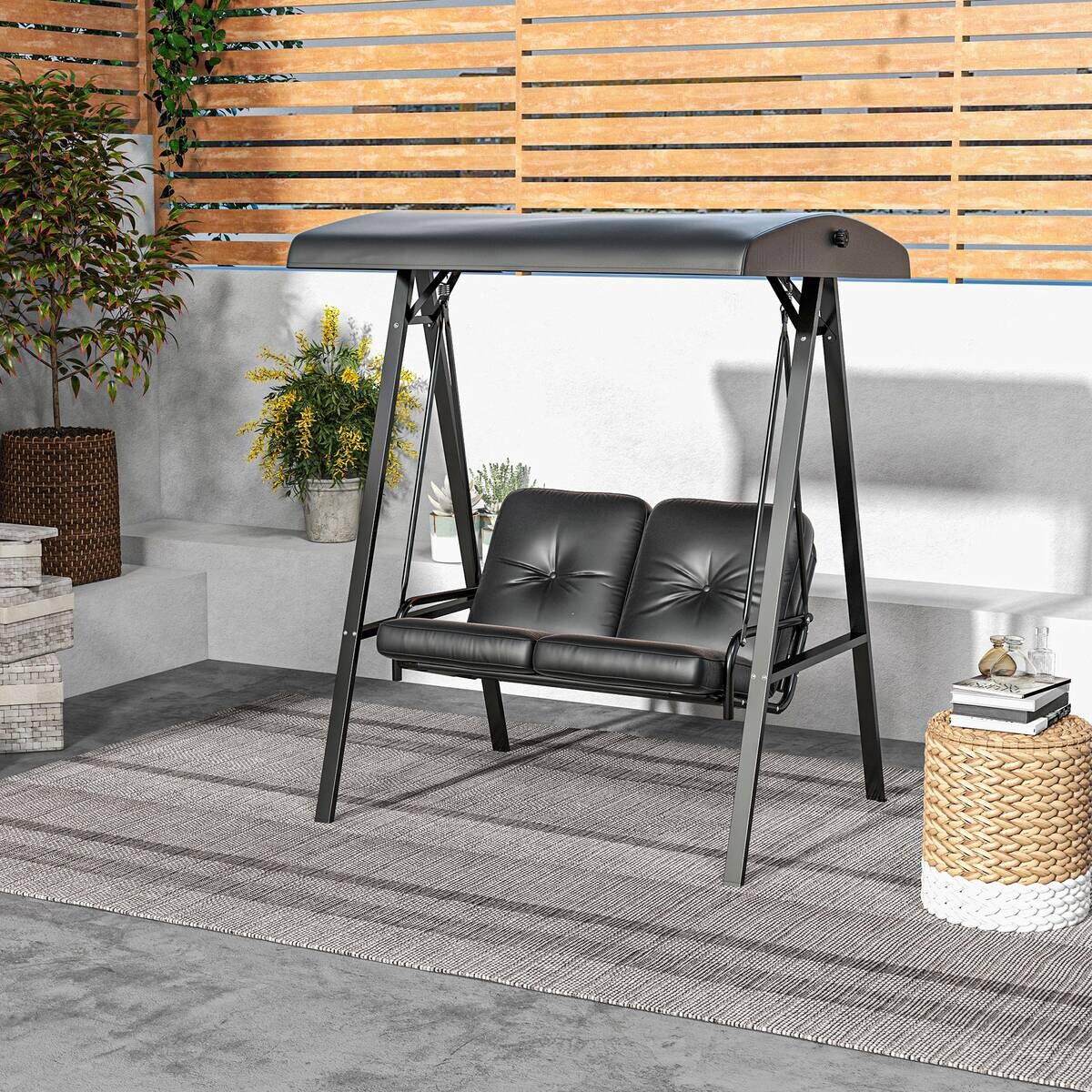 Outsunny Hollywoodschaukel schwarz Polyester B/H/L: ca. 116x172x145 cm