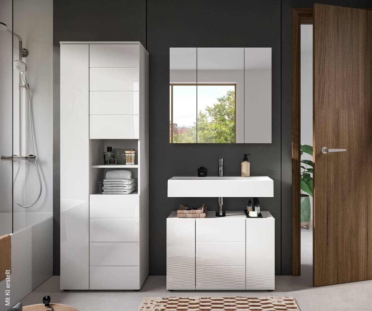 Badezimmer-Set VIRA weiß weiß Hochglanz B/H/T: ca. 157x190x34 cm
