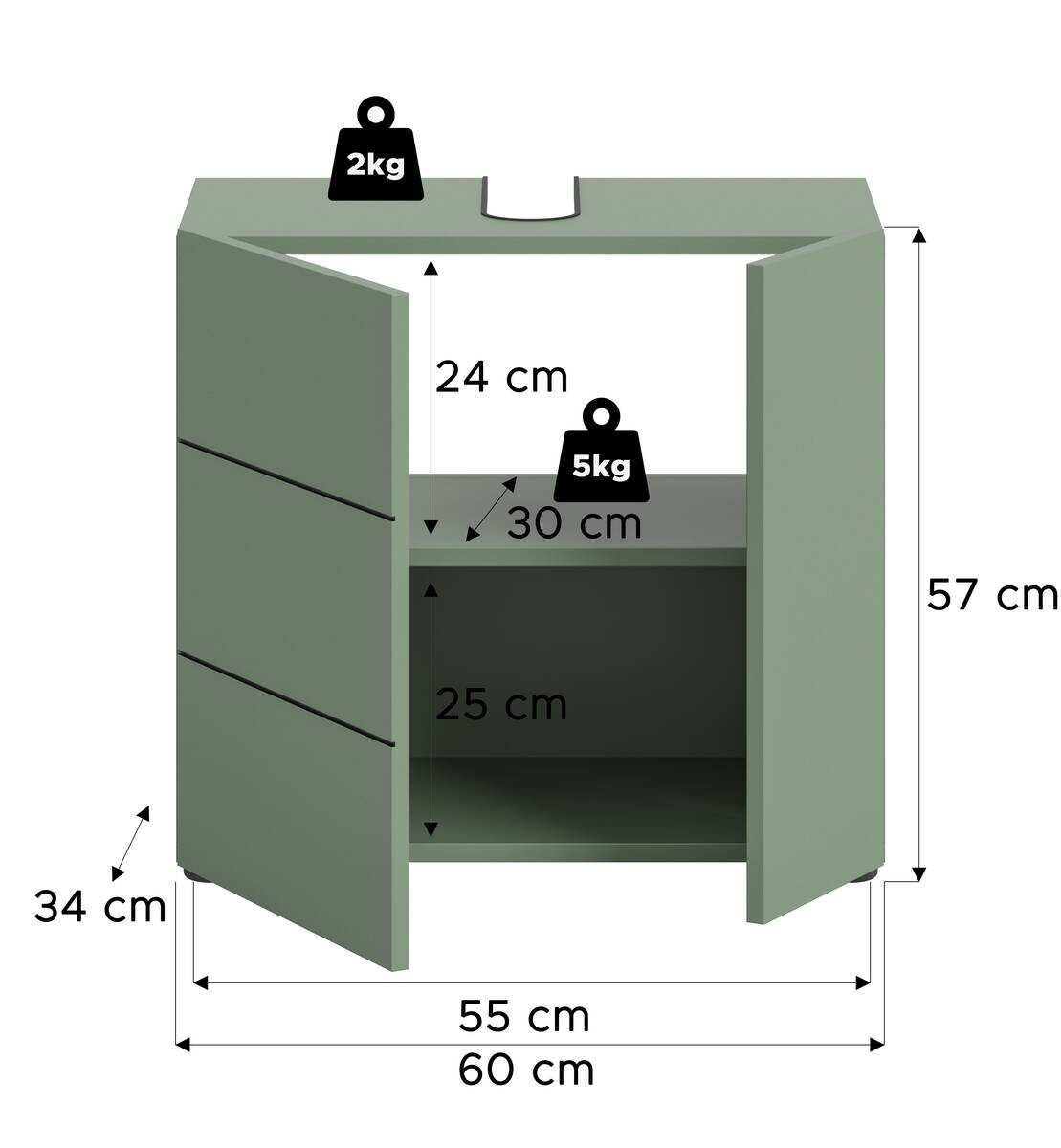 Waschbeckenunterschrank VIRA grün schwarz B/H/T: ca. 60x57x34 cm