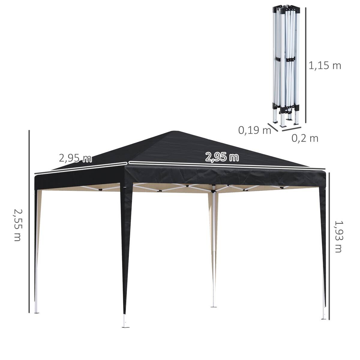 Outsunny Pavillon schwarz Stahl B/H/L: ca. 295x255x295 cm