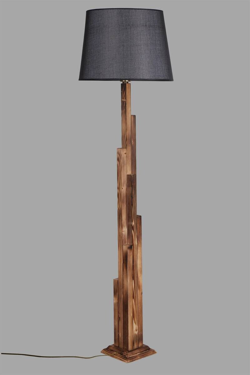 Stehleuchte braun schwarz Holz Stoff B/H/L/D: ca. 45x165x45x45 cm E27 1 Brennstellen