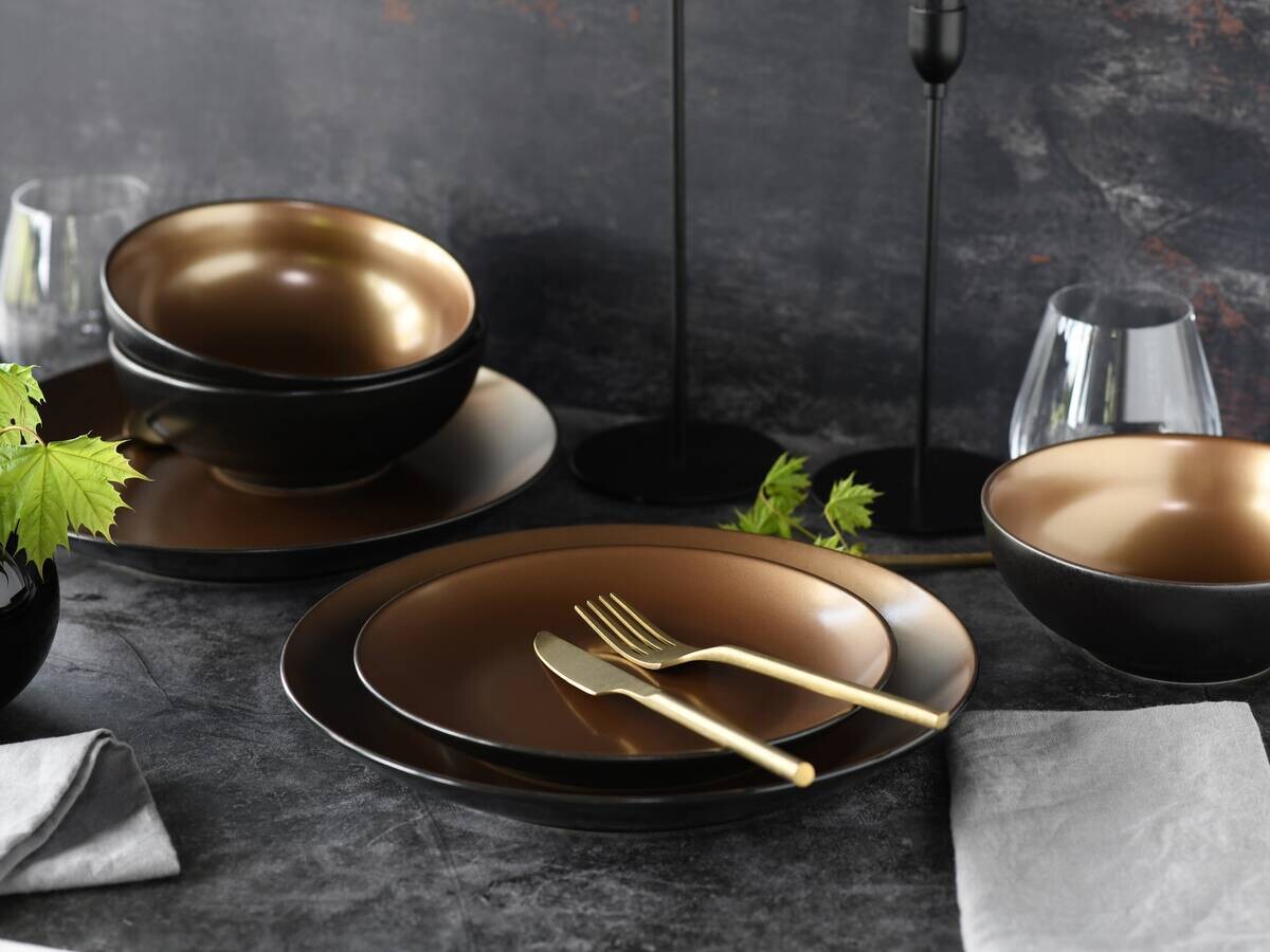 CreaTable Tafelservice GLAMOUR gold Steinzeug 12 tlg.