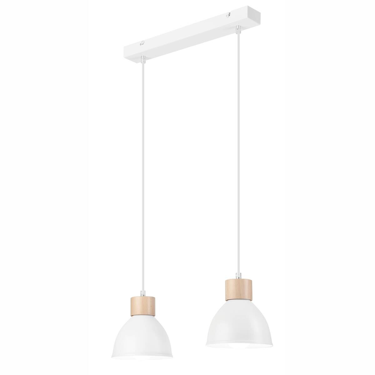 Lamkur Pendelleuchte weiß Stahl Holz B/H/L: ca. 13x82x48 cm E27 2 Brennstellen