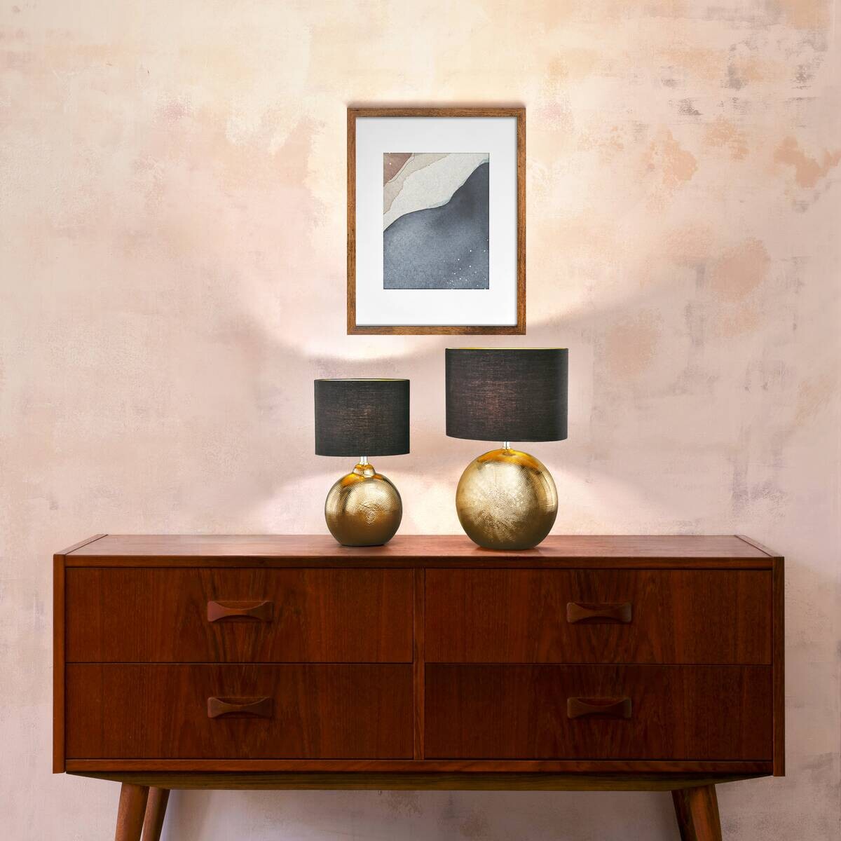 Fischer & Honsel Keramik-Tischleuchte 50556 Foro bronze schwarz Keramik Stoff E27 1 Brennstellen