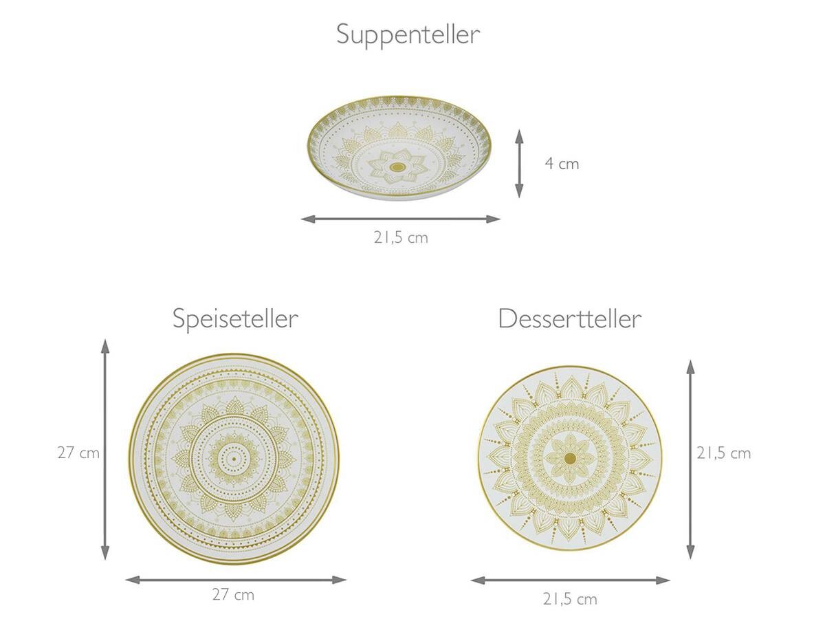 CreaTable Tafelservice MANDALA GOLD weiß Steinzeug 12 tlg.