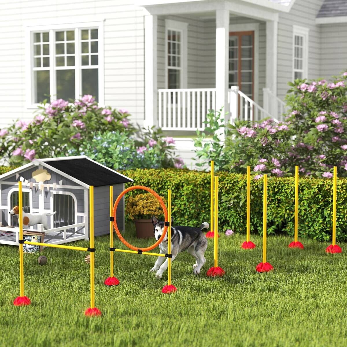 PawHut Hund Agility Set gelb Kunststoff B/H/L: ca. 19,5x103x124 cm