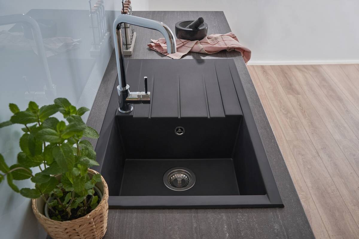 Respekta Einbauspüle Houston 80 x 50 S schwarz Mineralite B/H/T: ca. 80x21x50 cm