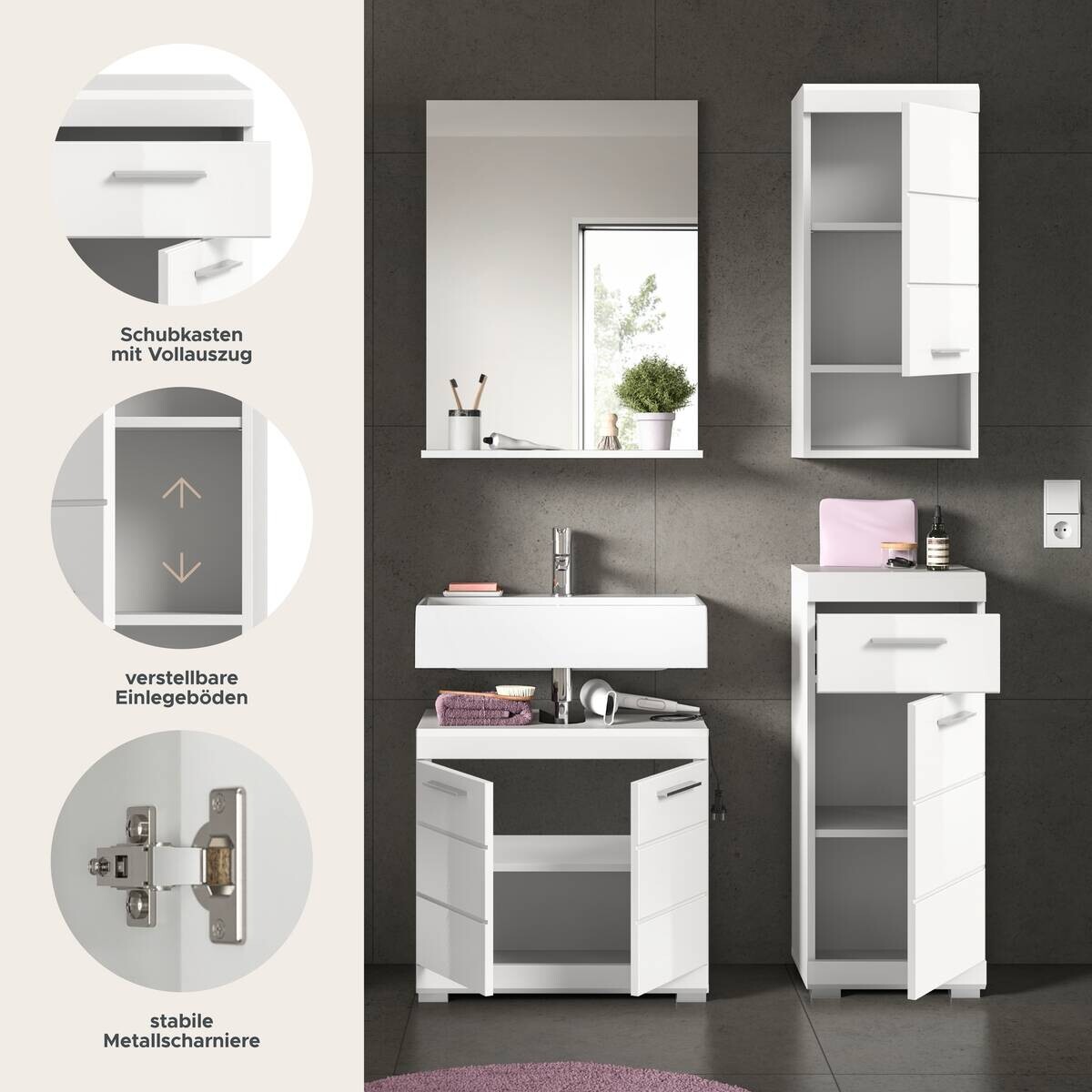 Badezimmer-Set Scout weiß weiß Hochglanz B/H/T: ca. 112x191x34 cm