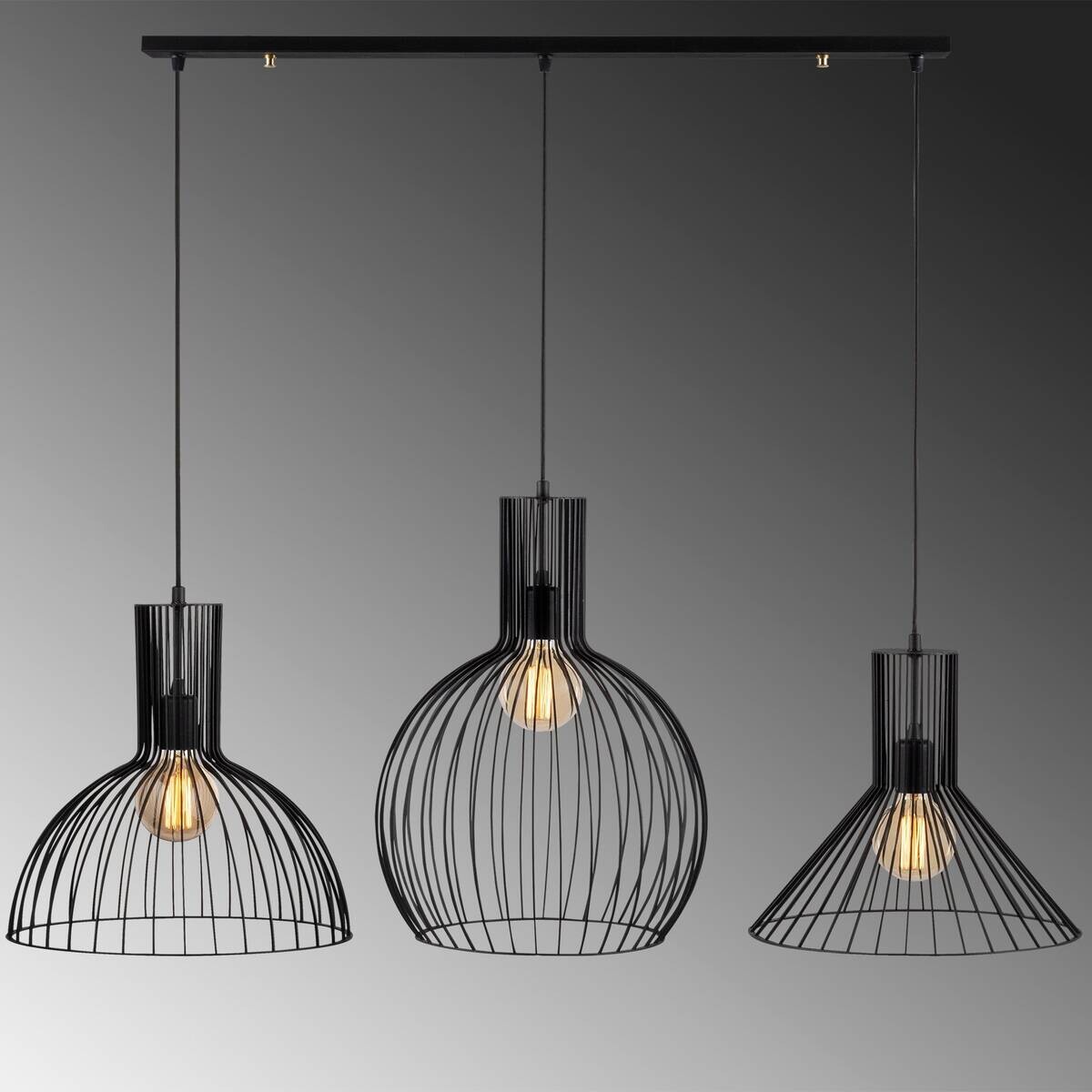 Opviq Pendelleuchte MR-768 schwarz B/H/T/L: ca. 145x158x38x145 cm E27 3 Brennstellen