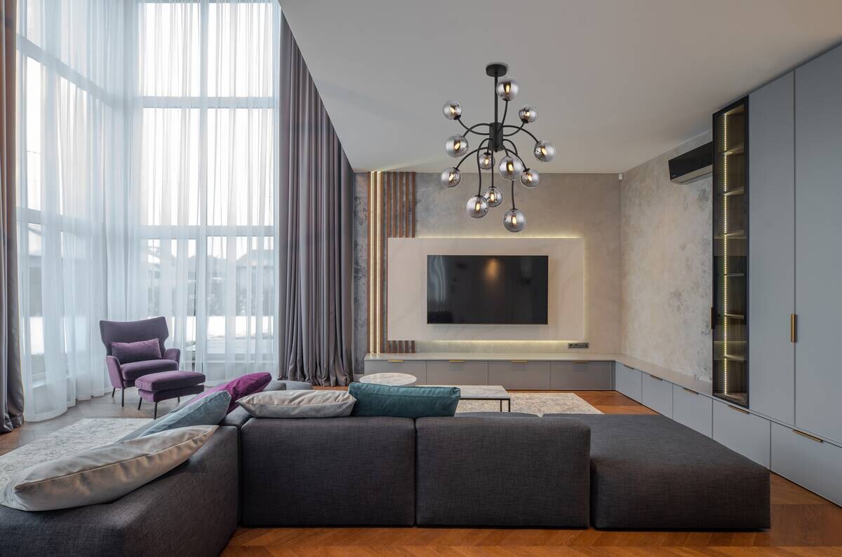 GLOBO Deckenleuchte Rauch mattschwarz Glas Metall H/D: ca. 93x62 cm G9 12 Brennstellen