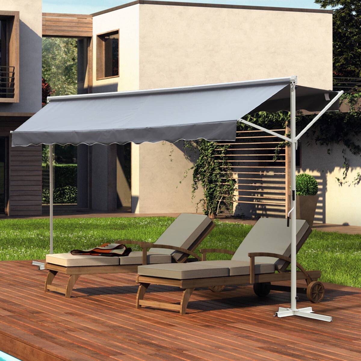 Outsunny Standmarkise grau Polyester-Mischgewebe B/H/L: ca. 294x250x295 cm
