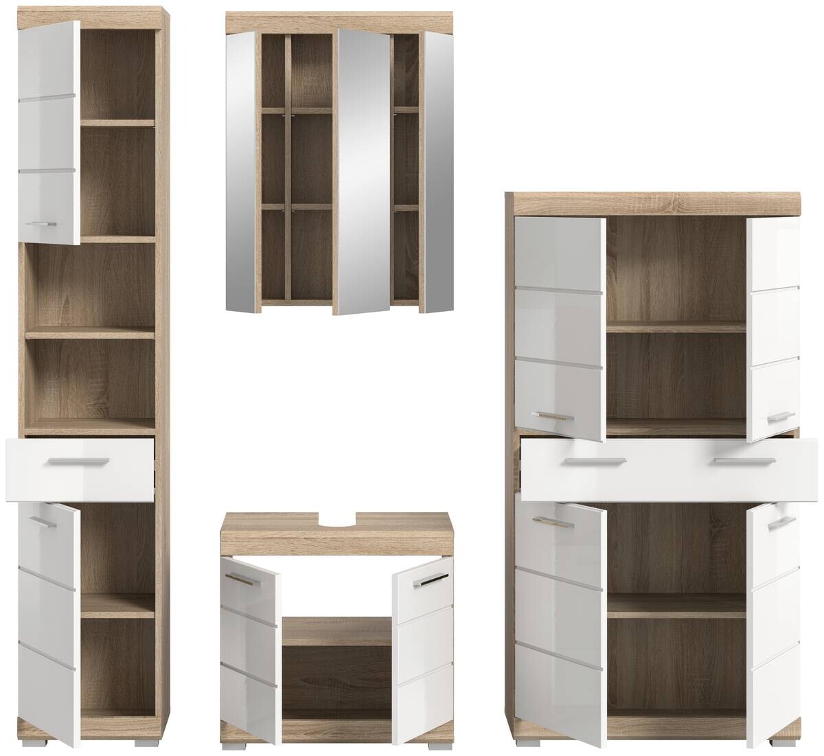 Badezimmer-Set Lambada Eiche Sonoma Nachbildung weiß Hochglanz B/H/T: ca. 186x191x34 cm