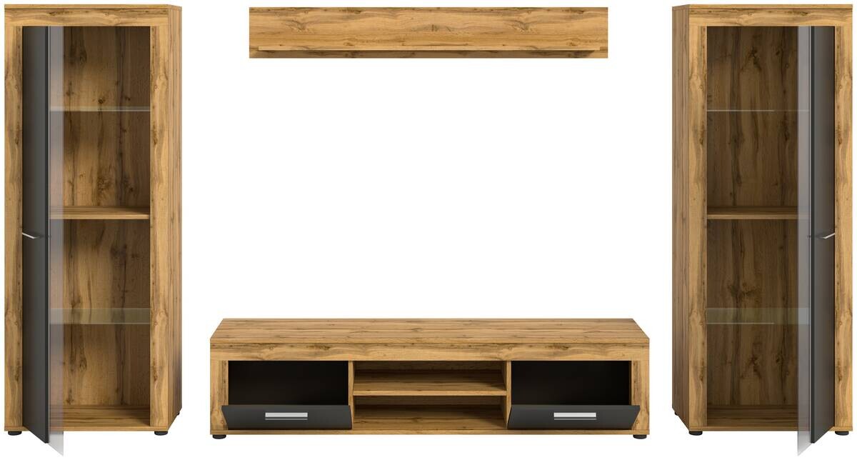 Wohnwand Jam Eiche Wotan Nachbildung grau B/H/T: ca. 310x159x35 cm