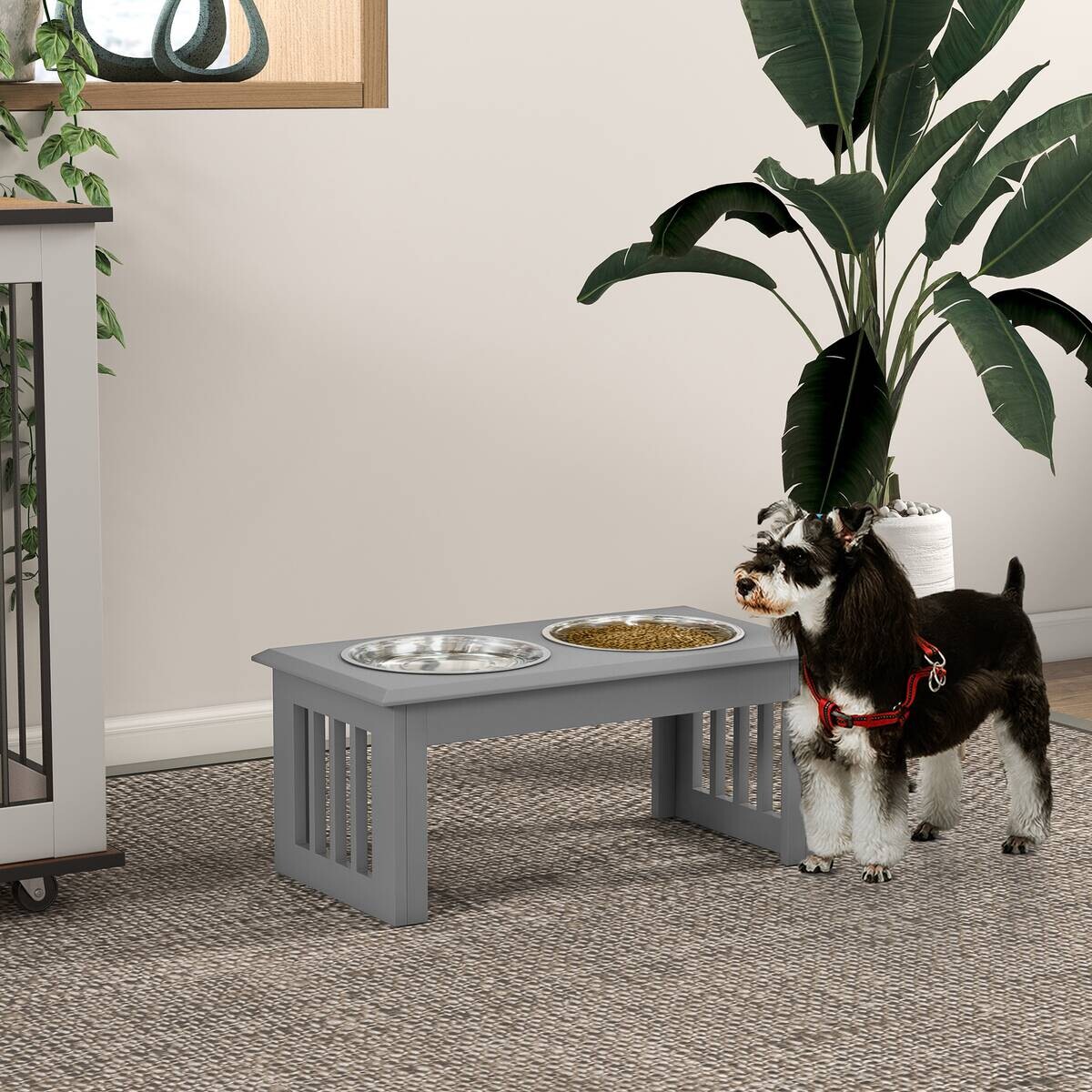 PawHut Futternapf grau Edelstahl B/H/L: ca. 30,5x25,4x58,4 cm