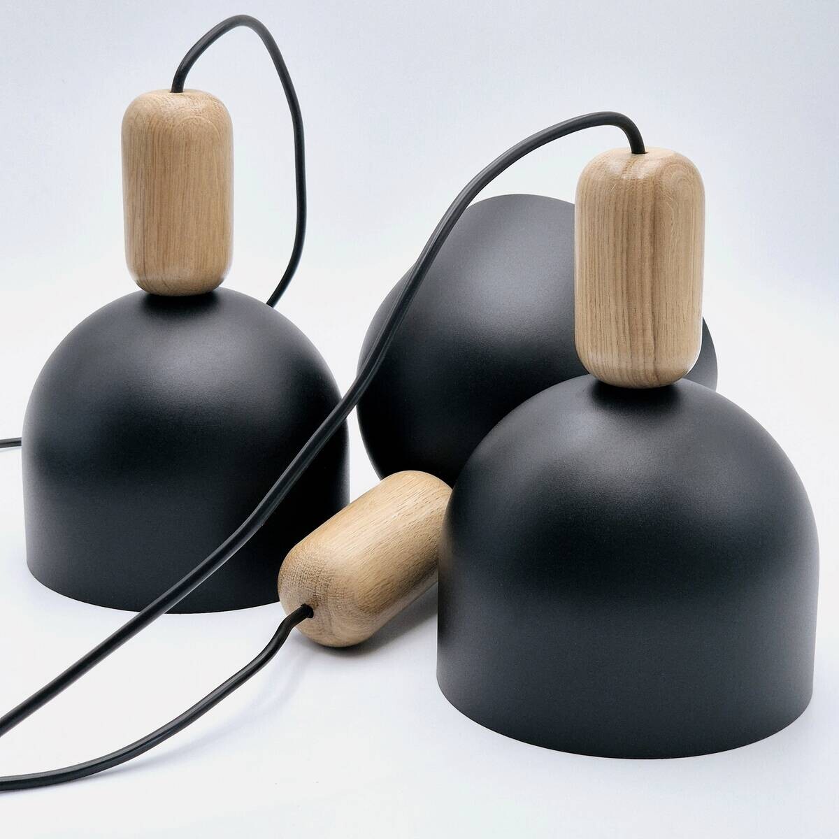 Lamkur Hängeleuchte schwarz Eiche Stahl Holz B/H/L: ca. 15,5x85x59 cm E27 3 Brennstellen