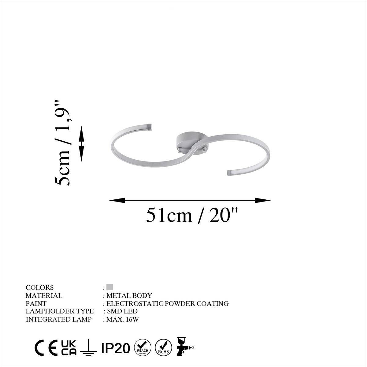 Opviq LED-Deckenleuchte grau B/H/T: ca. 25x51x5 cm