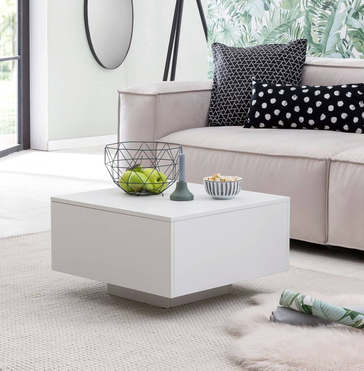 Wohnling Couchtisch weiß Holzwerkstoff B/H/T: ca. 60x35,5x60 cm