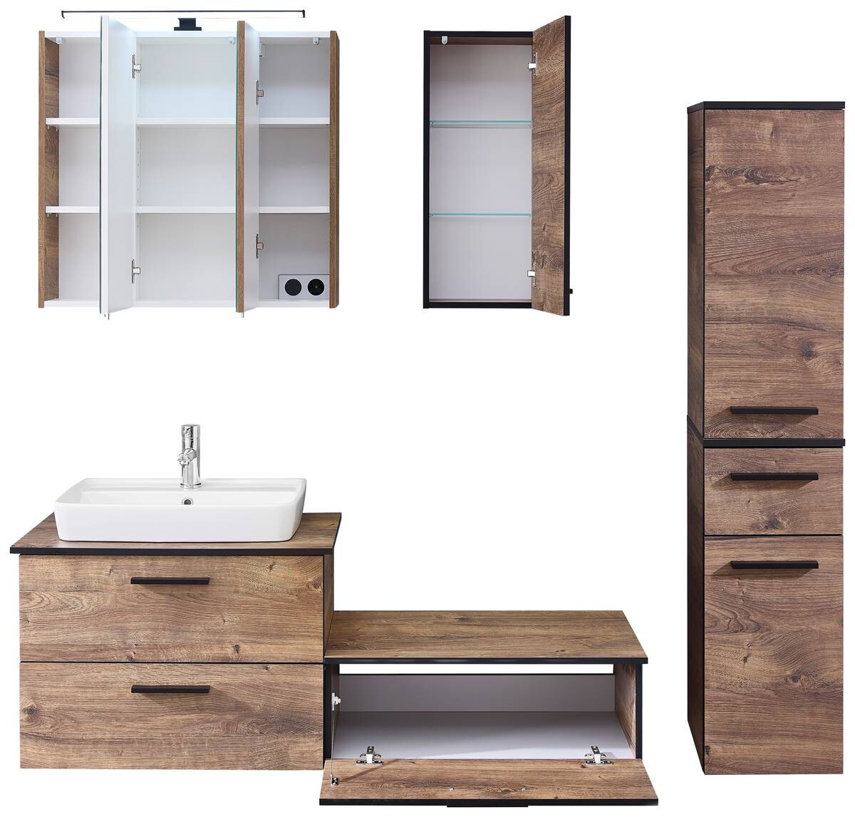 Badezimmer-Set Quickset 374 Eiche Ribeck Nachbildung B/H/T: ca. 142x200x44,5 cm