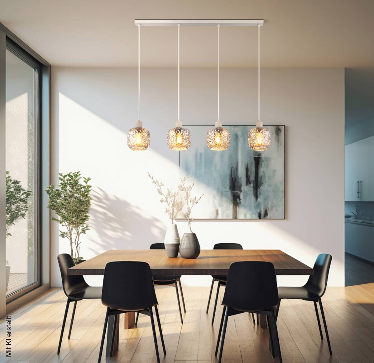 GLOBO Hängeleuchte Rauch beige Glas Metall B/H/L: ca. 17,5x24x82,5 cm E27 4 Brennstellen