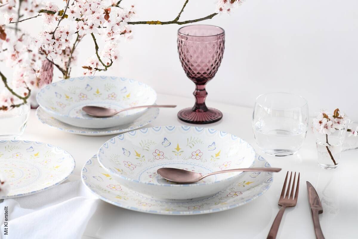 CreaTable Tafelservice Primavera Pastell pastell Steinzeug 12 tlg.