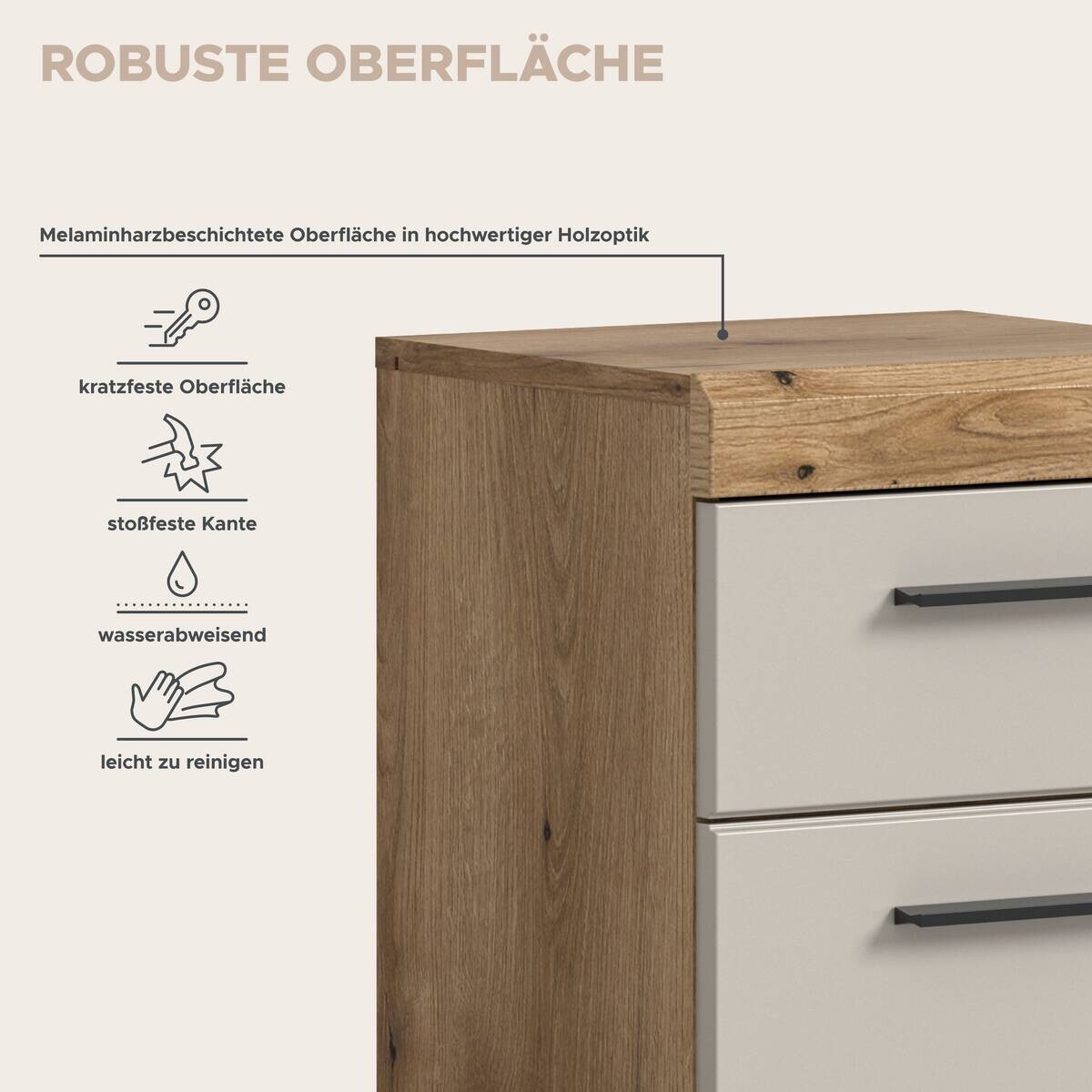 Badhochschrank Scout Evoke Oak Nachbildung Kaschmirgrau Nachbildung B/H/T: ca. 37x88x31 cm