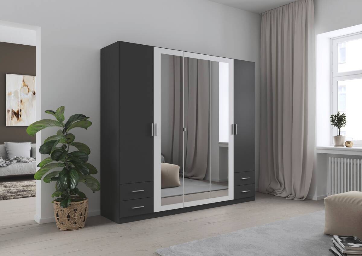 Kleiderschrank München grau Alpinweiß B/H/T: ca. 226x210x54 cm