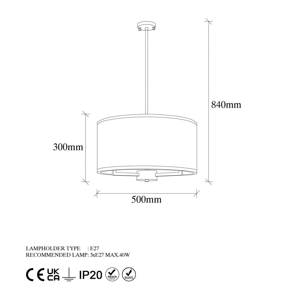 Opviq Pendelleuchte Way-11650 B/H/T/L/D: ca. 50x84x50x50x50 cm E27 3 Brennstellen