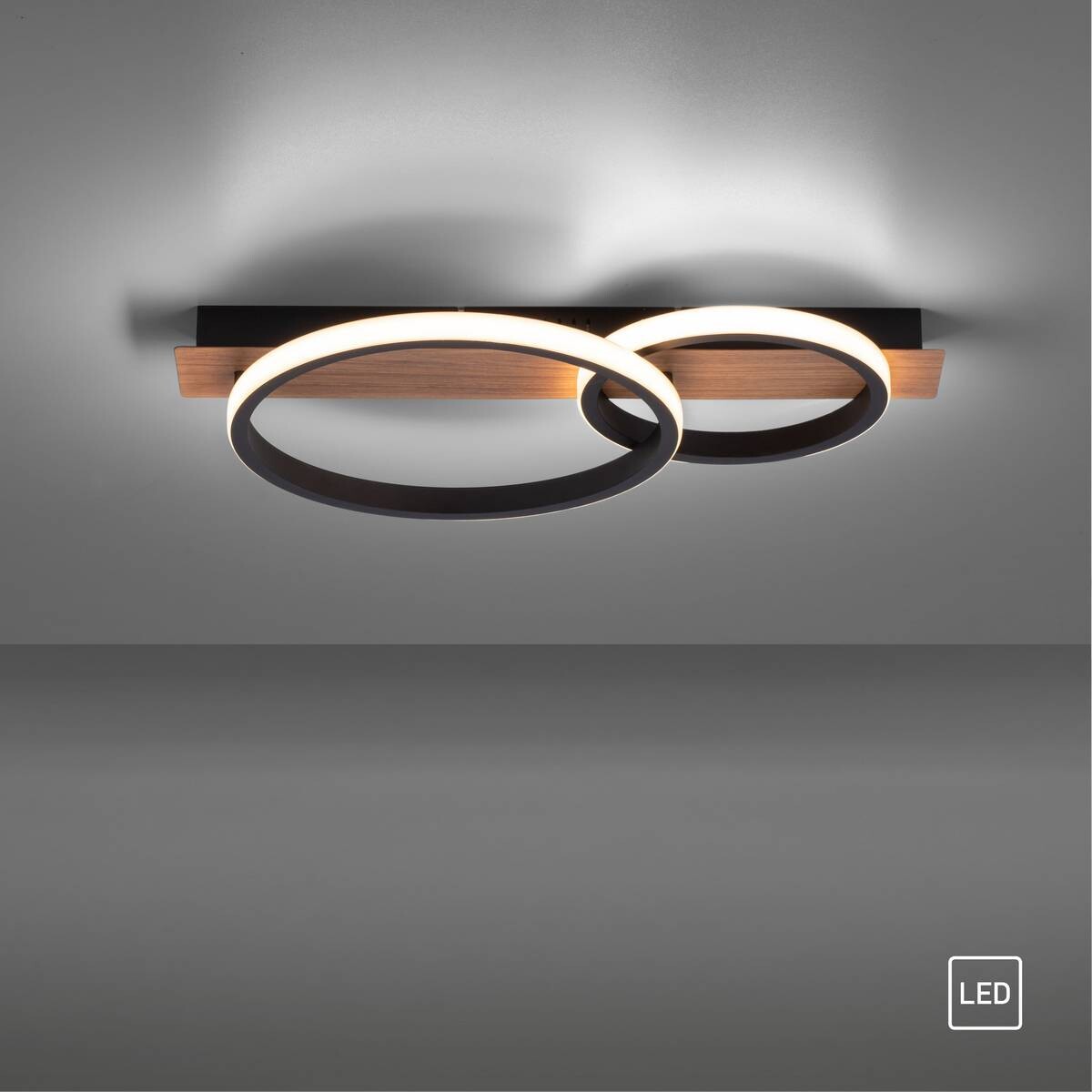 Just Light LED-Deckenleuchte TROOPER 15615-78 schwarz weiß natur Kunststoff Metall B/H/T: ca. 30x8x53 cm 1 Brennstellen