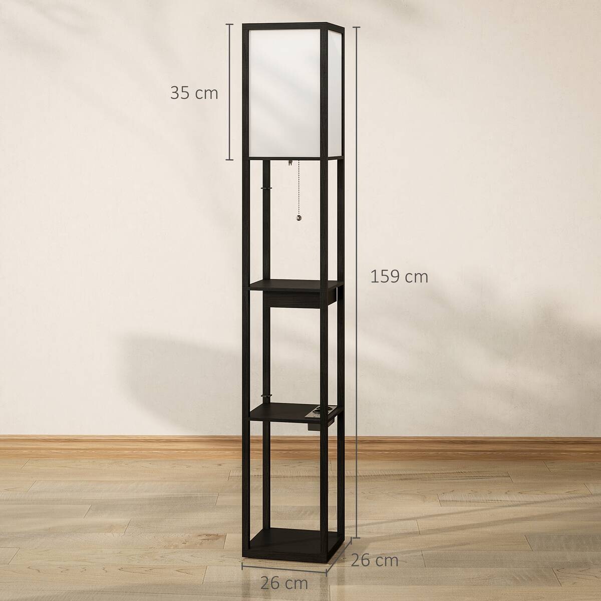 HOMCOM Stehleuchte schwarz weiß Holz MDF B/H/L: ca. 26x159x26 cm E27 1 Brennstellen