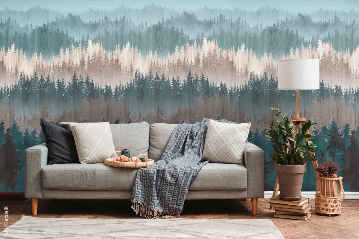 Livingwalls Fototapete Bäume blau braun beige B/L: ca. 280x159 cm