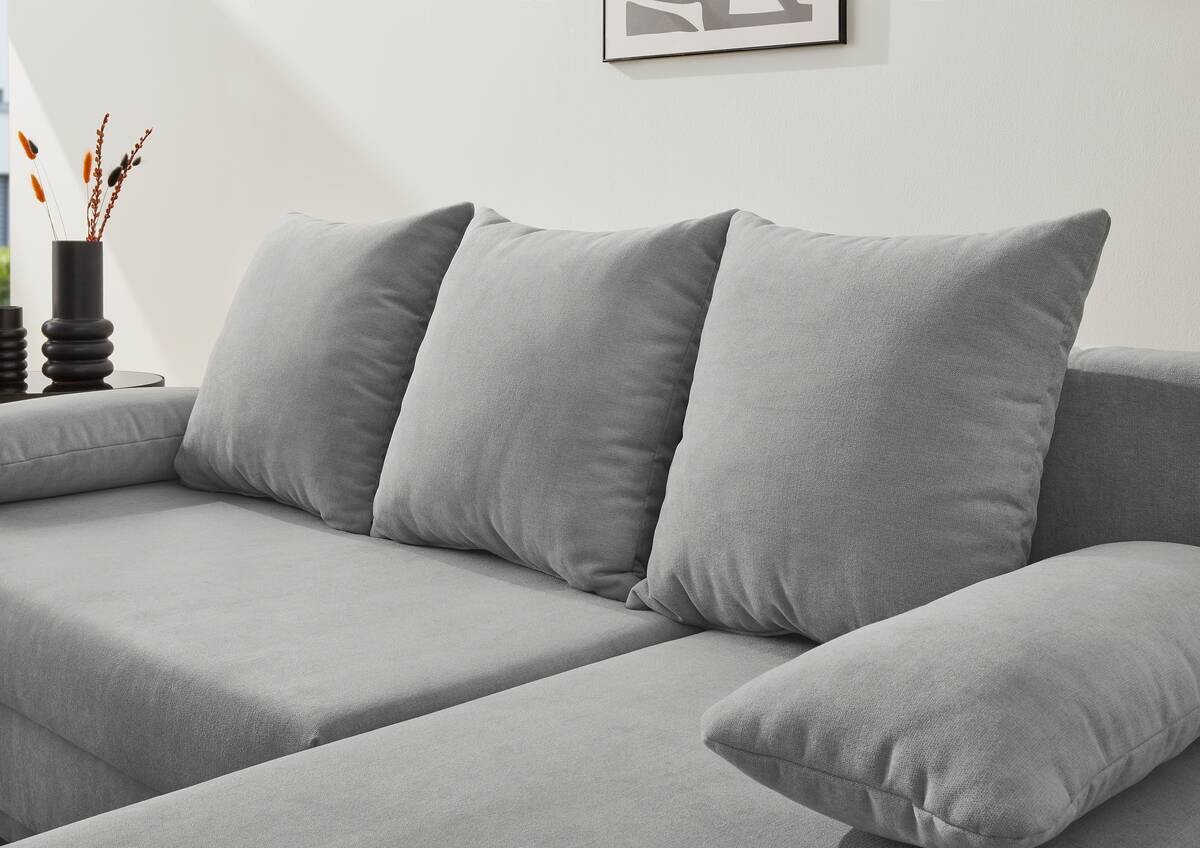 Ecksofa mit Bettfunktion und Bettkasten hellgrau Microfaser B/H/T: ca. 191x70x142 cm