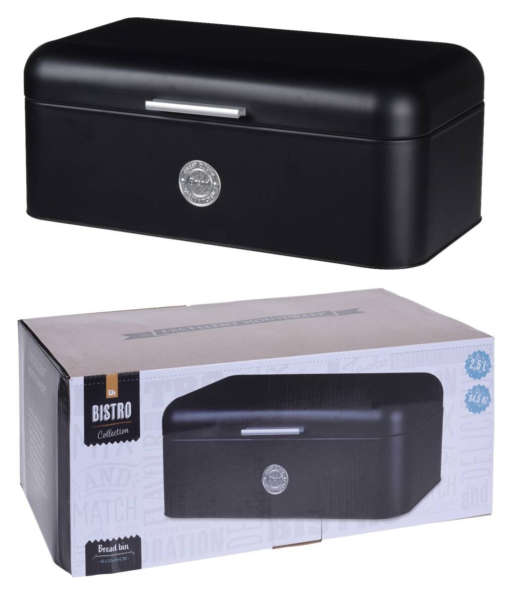Brotkasten mattschwarz Metall B/H/L: ca. 22x16x42 cm