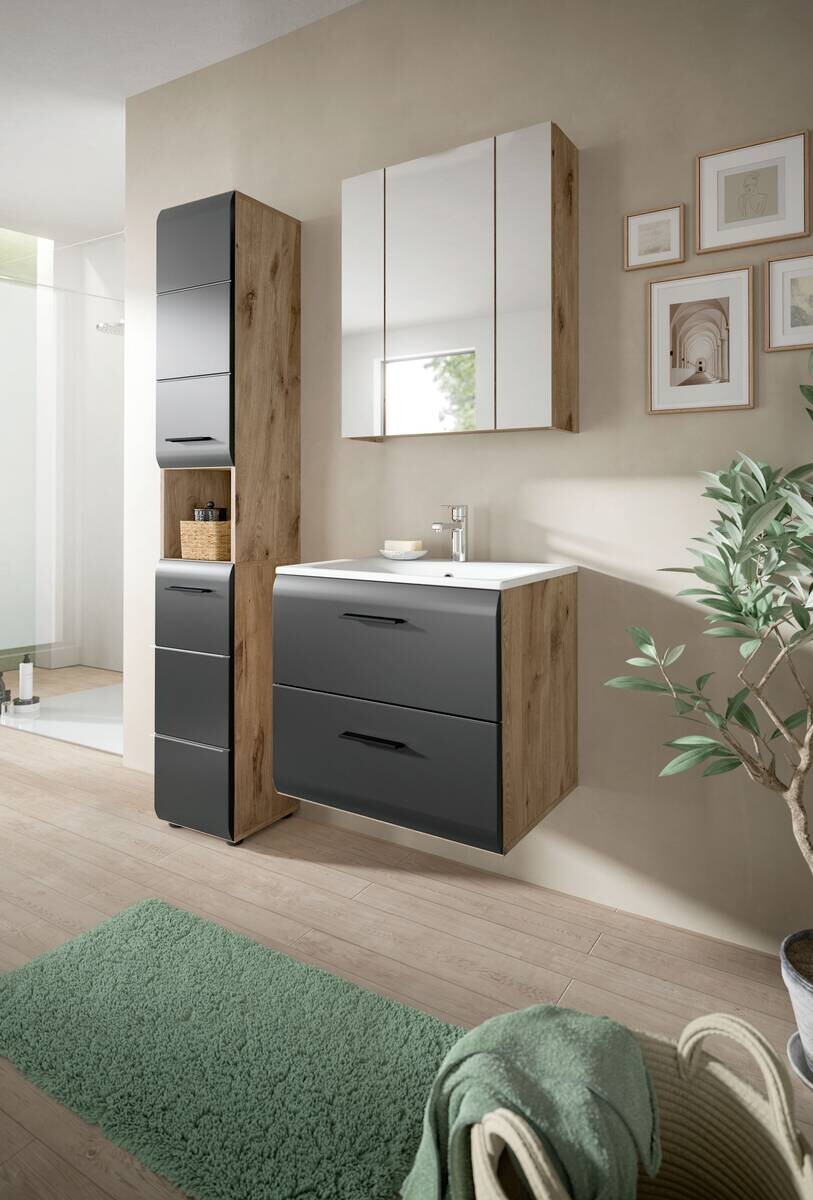Badezimmer-Set Ice Nox Oak Nachbildung schwarz matt B/H/T: ca. 105x185x46 cm