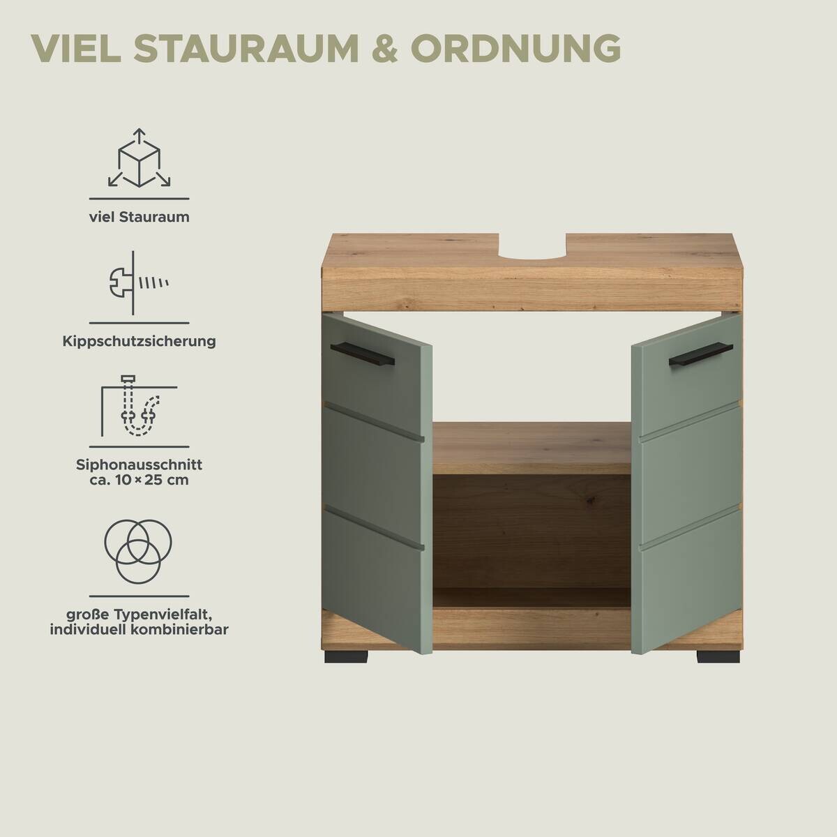 Waschbeckenunterschrank Scout Eiche Artisan Nachbildung salbei Nachbildung B/H/T: ca. 60x56x34 cm