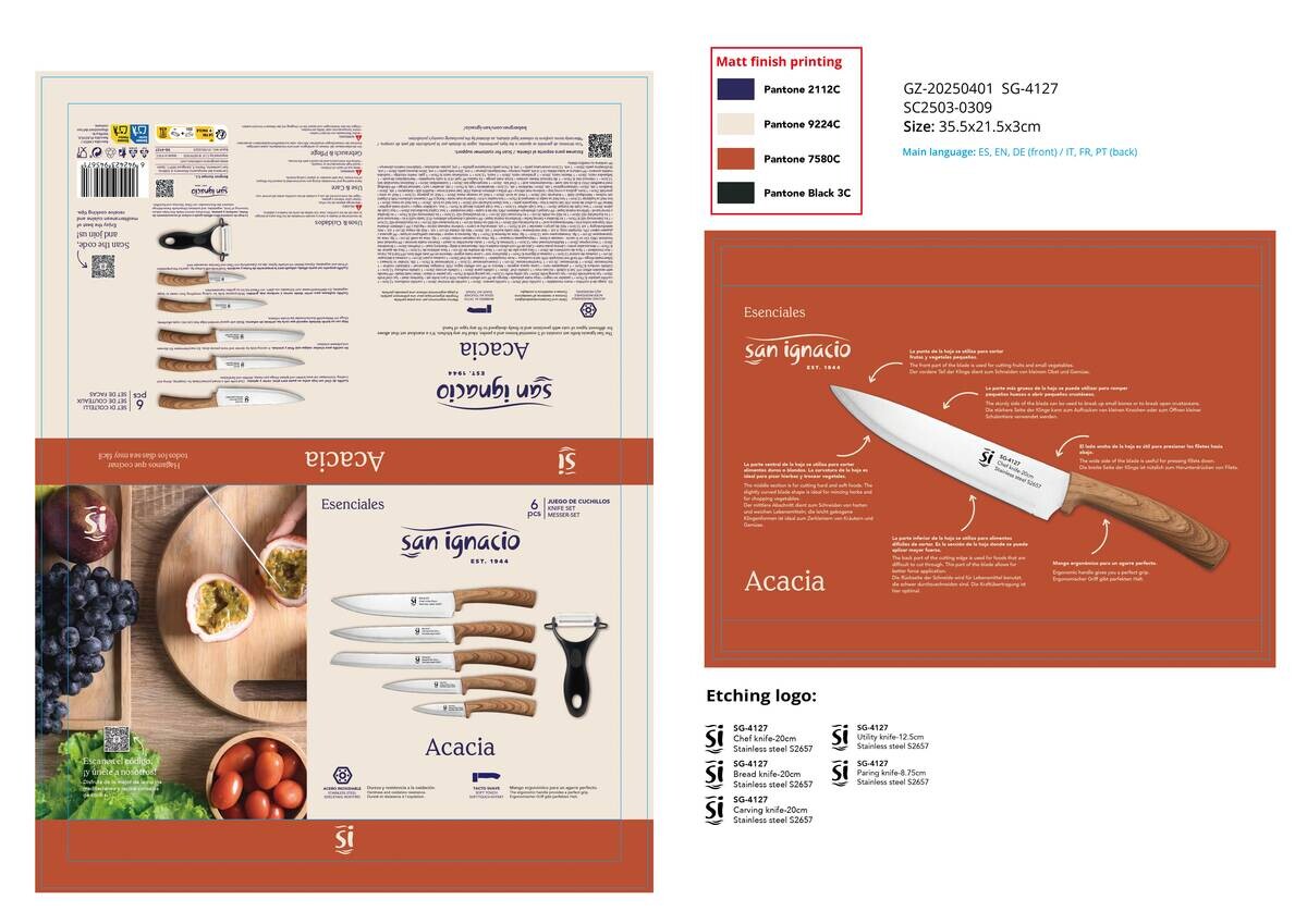 SAN IGNACIO Messerset ACACIA silber Edelstahl 6 tlg.