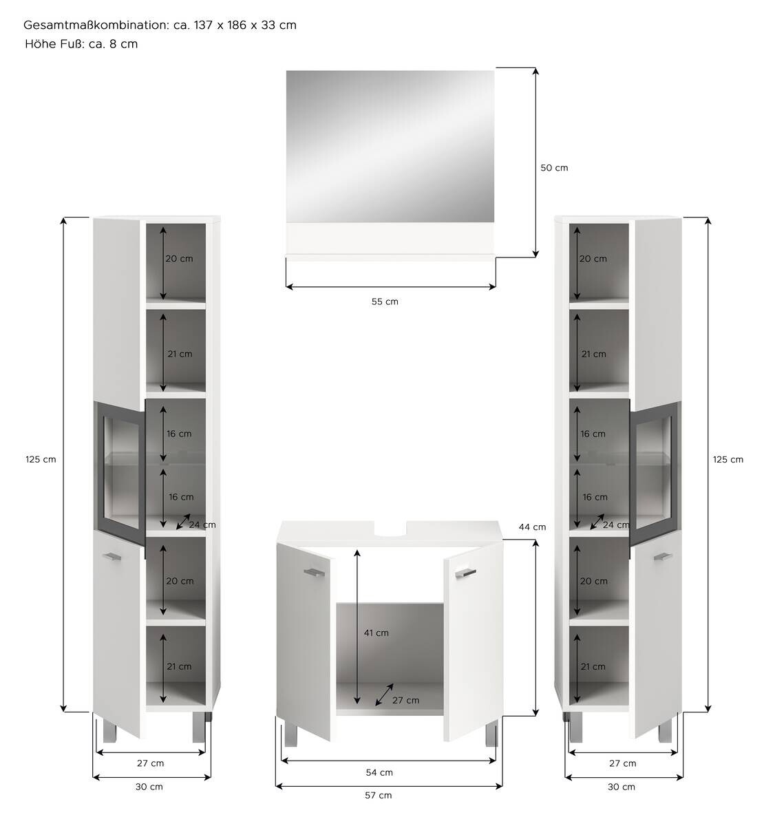 Badezimmer-Set BOSTON weiß schwarz B/H/T: ca. 137x186x33 cm
