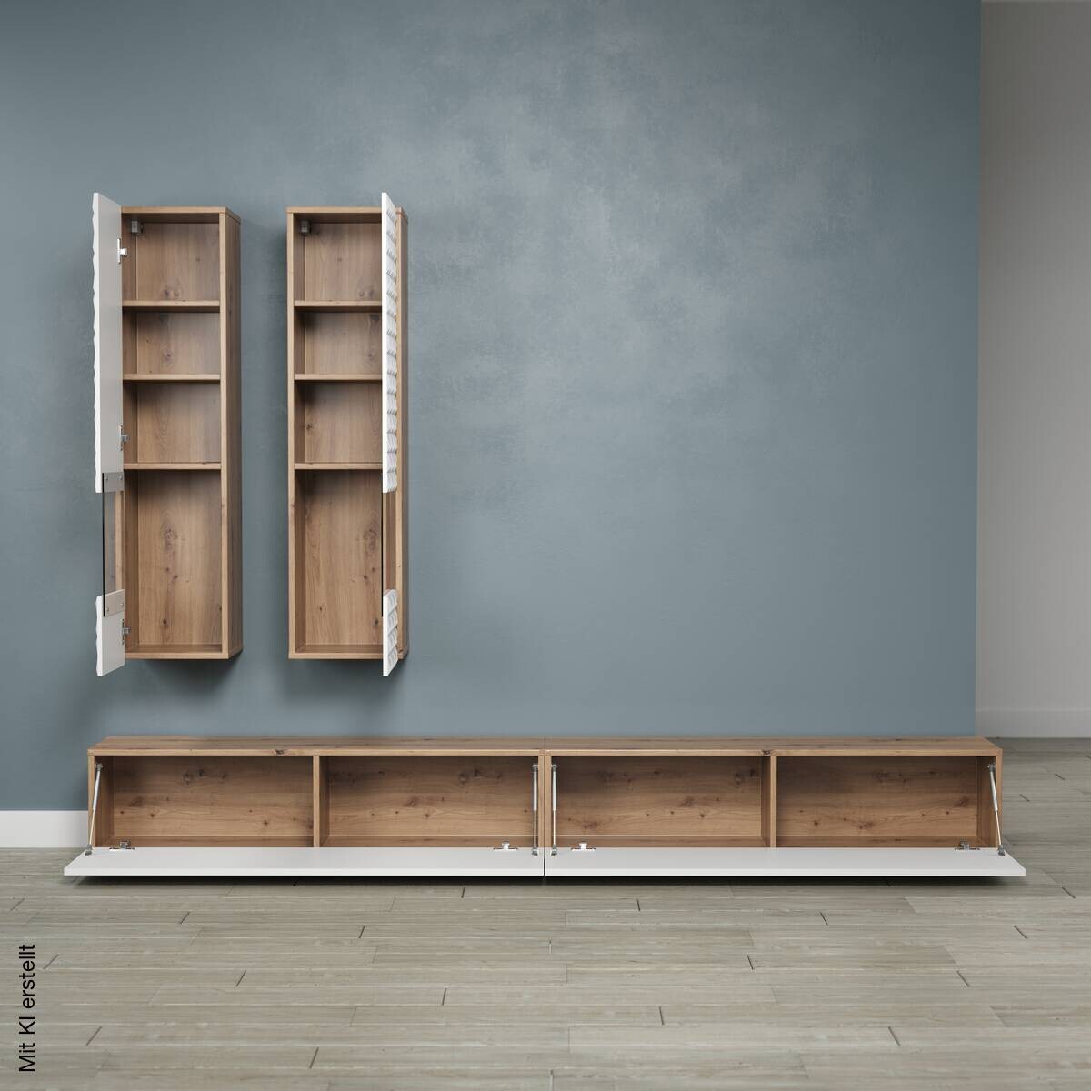Wohnwand Rezzo weiß Oak Artisan Nachbildung B/H/T: ca. 241x200x30 cm
